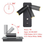 LED Wall Lights with Switch and USB Interface, Modern Wall Sconce Lighting
