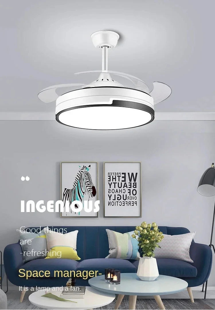 Copper Ceiling Fan with Energy-saving Lighting, Modern Style, 6-speed Variab