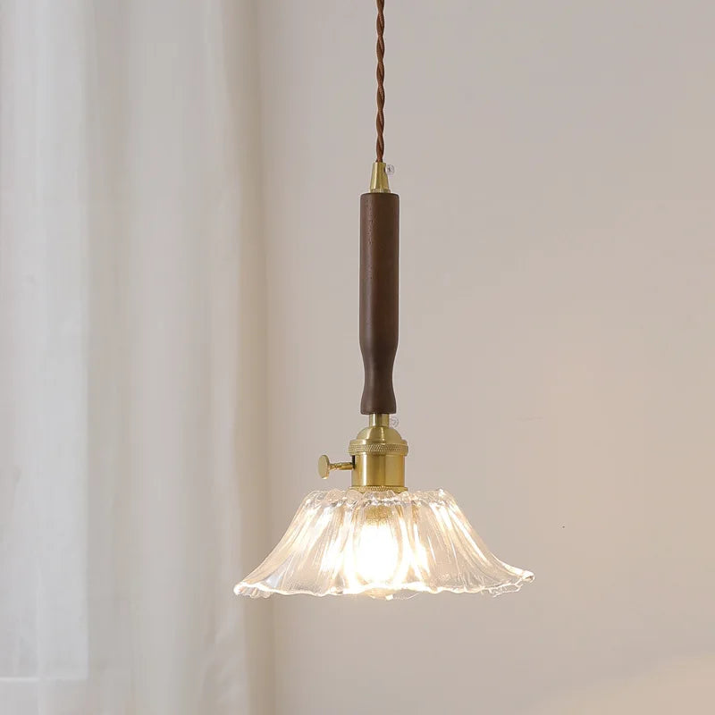 LED Walnut Copper Pendant Light with Knob Switch - Modern Style Lighting Fixtures