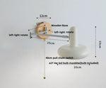 Rotating LED Wall Sconce with Pull Chain Switch, Wood Base Bedside Lamp