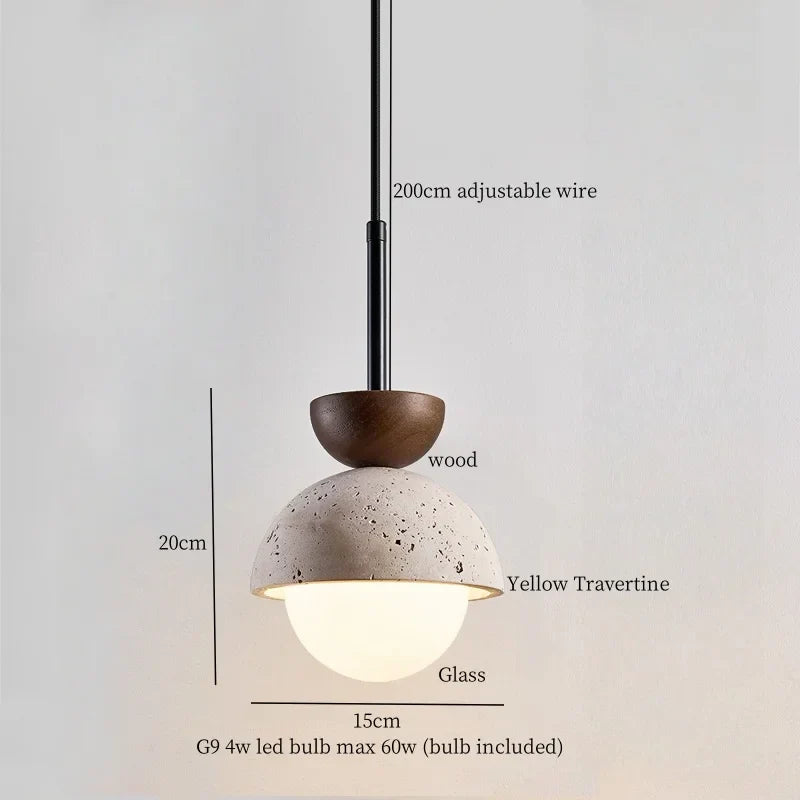 Yellow Travertine LED Pendant Lights with Long Arm Hanging Lamps