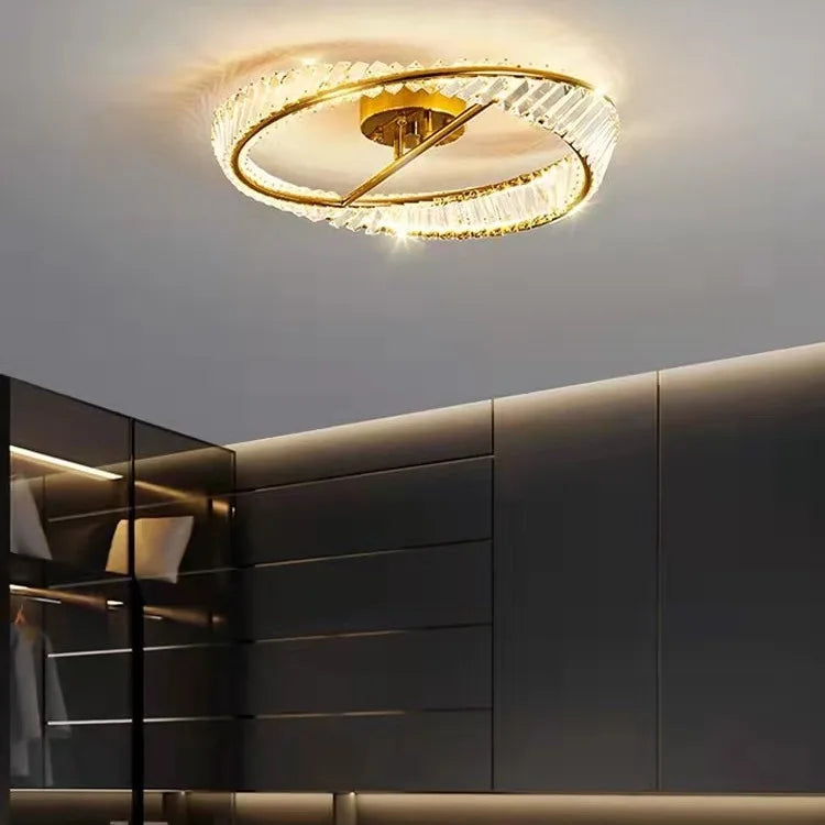 Gold Metal LED Dimmable Ceiling Light with K9 Crystals