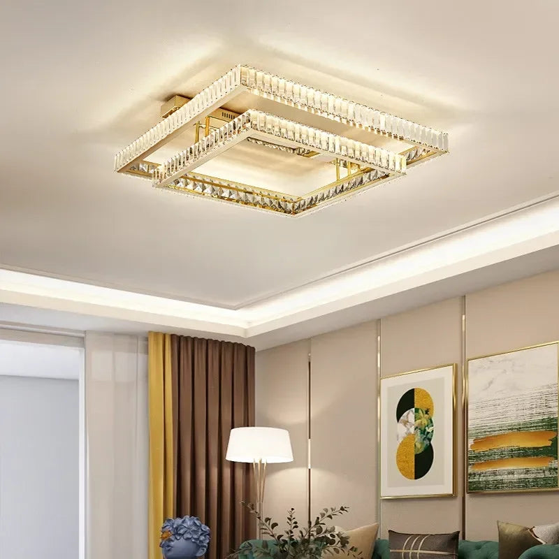 Crystal LED Ceiling Chandelier: Smart Dimmable Bedroom Lighting Fixture