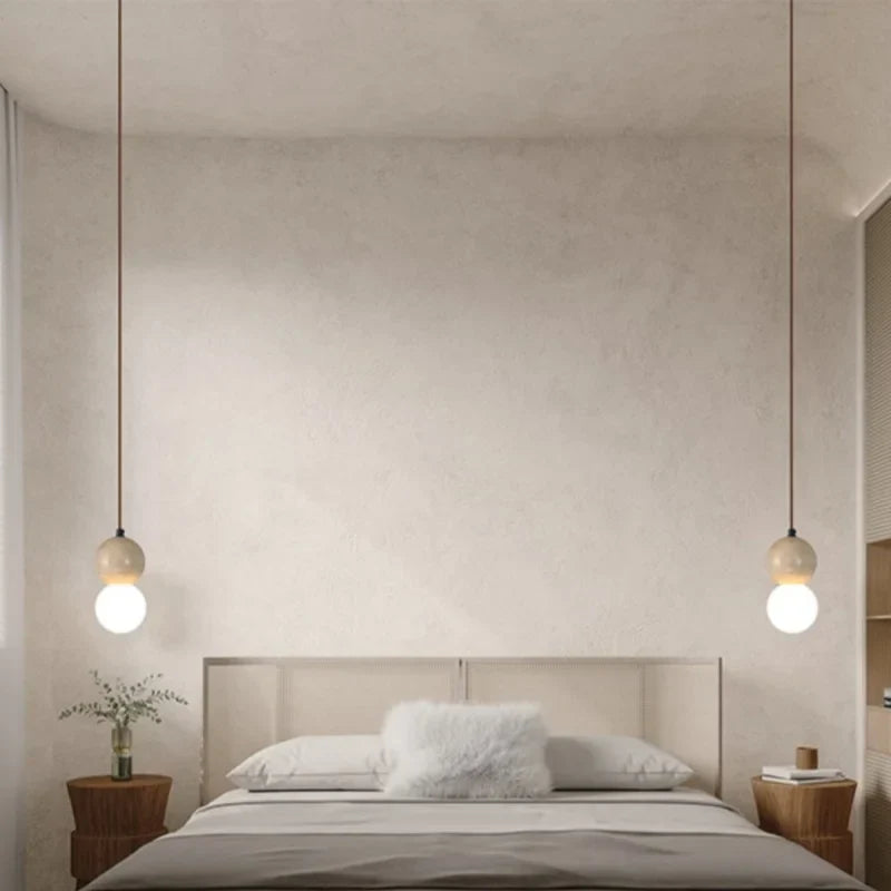 LED Gourd Pendant Light Aisle Hotel Living Room Fixture Glass Travertine Hang Lamp