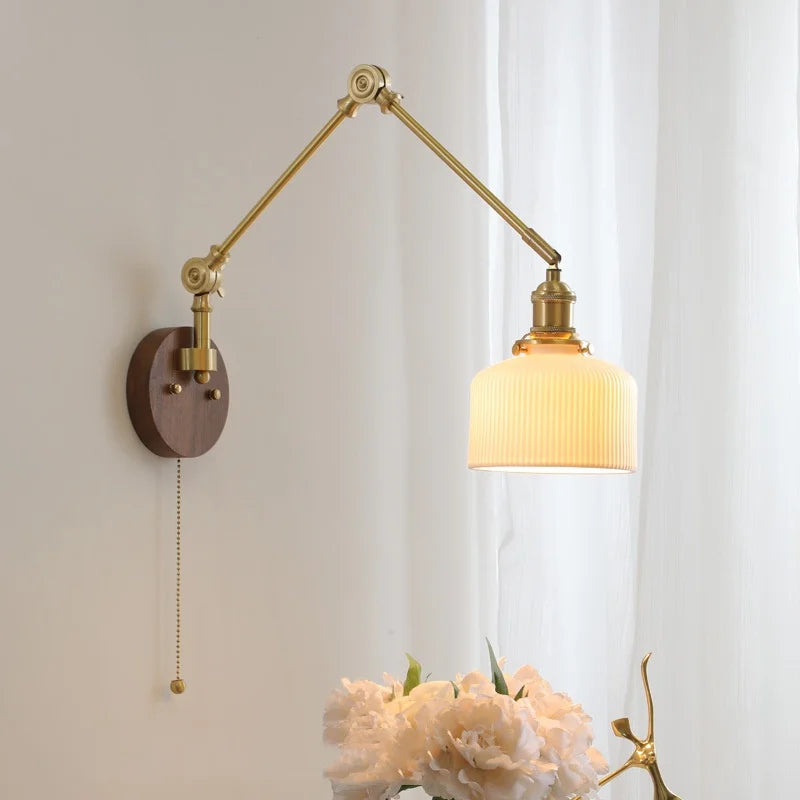 LED Wall Light Walnut Copper Modern Style Hallway Bedroom Living Room