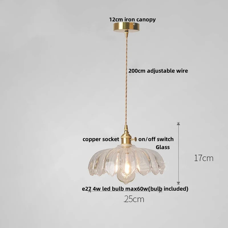 Glass LED Pendant Lamp with Wood Handle - Modern Nordic Hanging Light