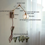 Ash Wood LED Swing Arm Wall Light with Pull Chain Switch & Blue Glass