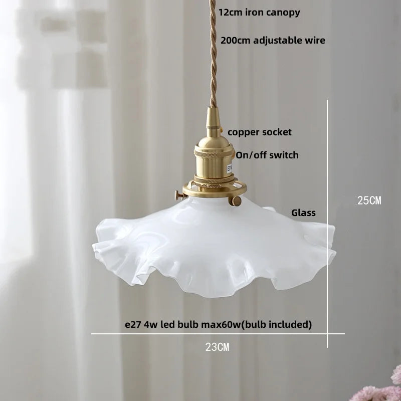 White Flower Glass LED Pendant Light - Nordic Modern Dining Room Hanging Fixture