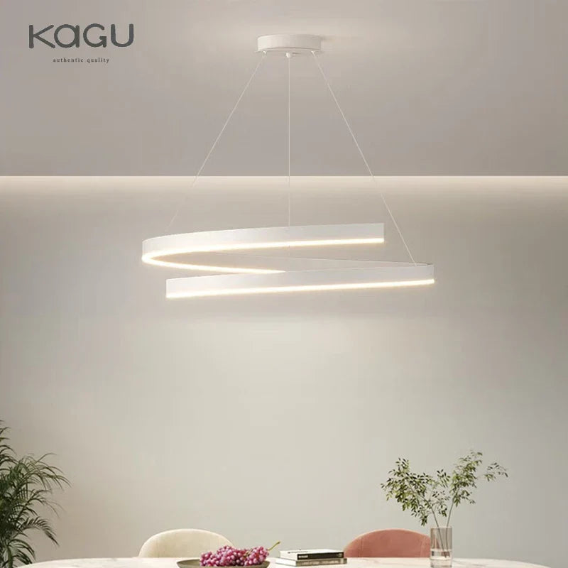 Black/White Spiral Chandelier for Living Dining Kitchen. Trendy Round Indoor Lighting Fixture.