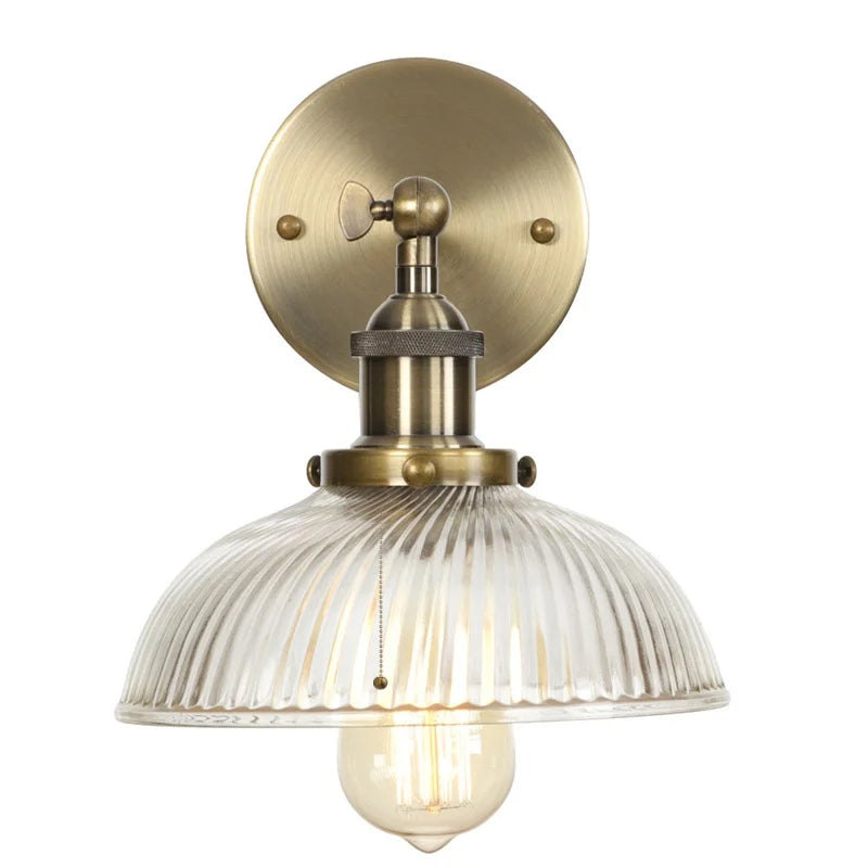 Glass Industrial LED Wall Sconce with Pull Chain Switch, Vintage Bedside Light