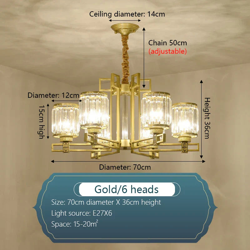 Crystal Chandelier: Elegant Chinese Style Lighting for Living Room, Bedroom, and Study
