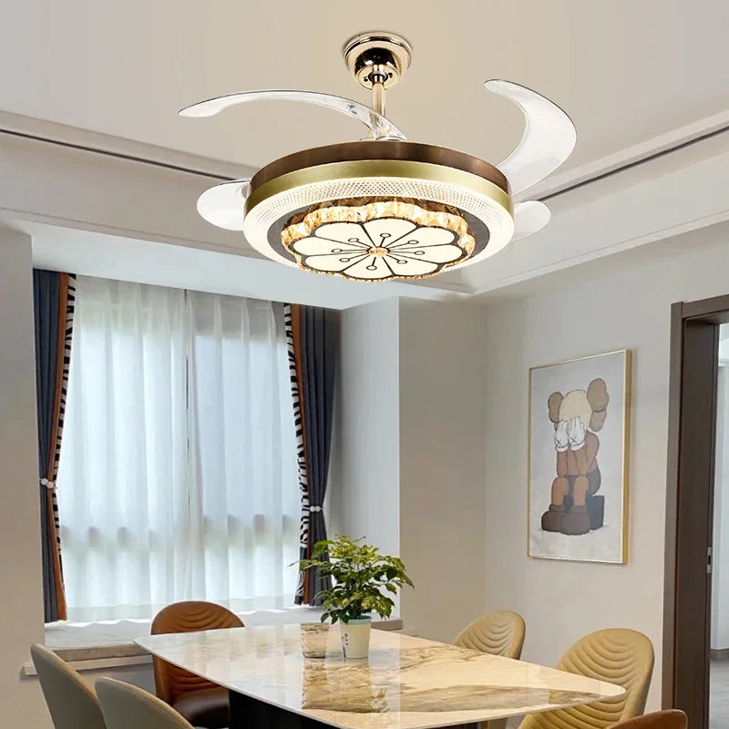Crystal Invisible Fan Lamp 42-Inch European Living Room Ceiling Fan Chandelier