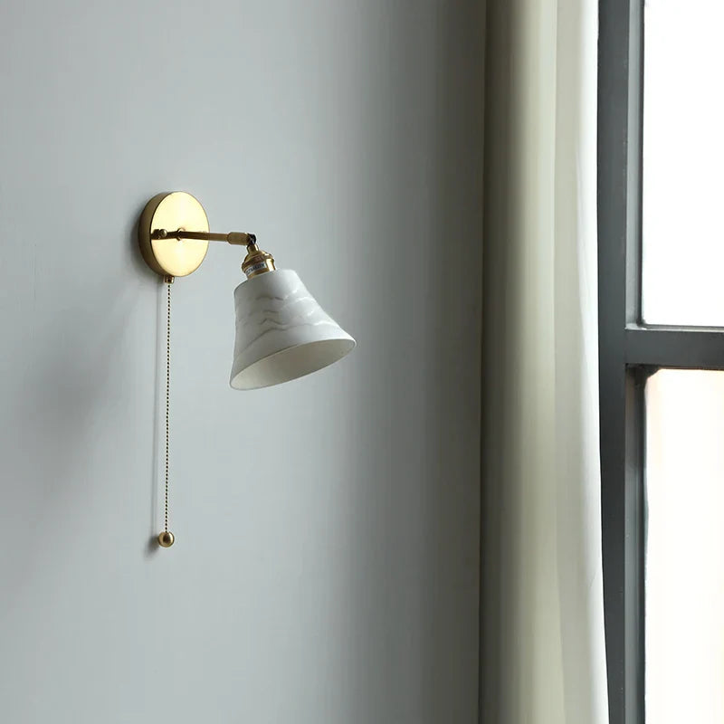 Nordic Ceramic LED Wall Light with Pull Chain Switch - Modern, Simple, Rotating