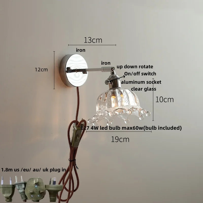 Afralia™ Iron Rotate LED Wall Light Modern Pull Chain Switch Clear Glass Wandlamp
