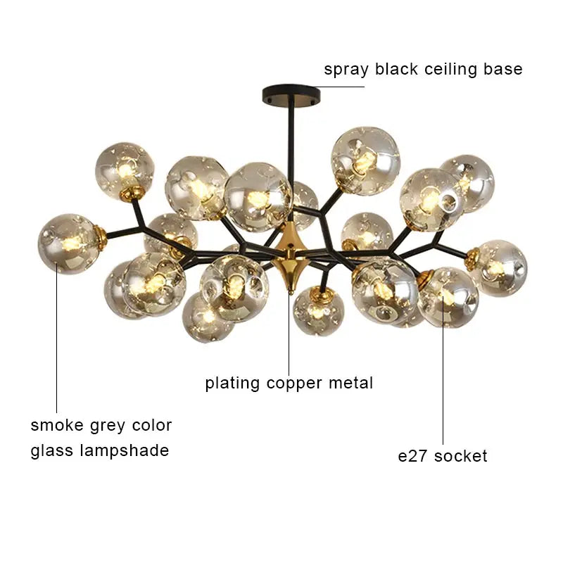 Nordic Glass Ball LED Chandelier Modern Ceiling Lamp Home Decor Fixture