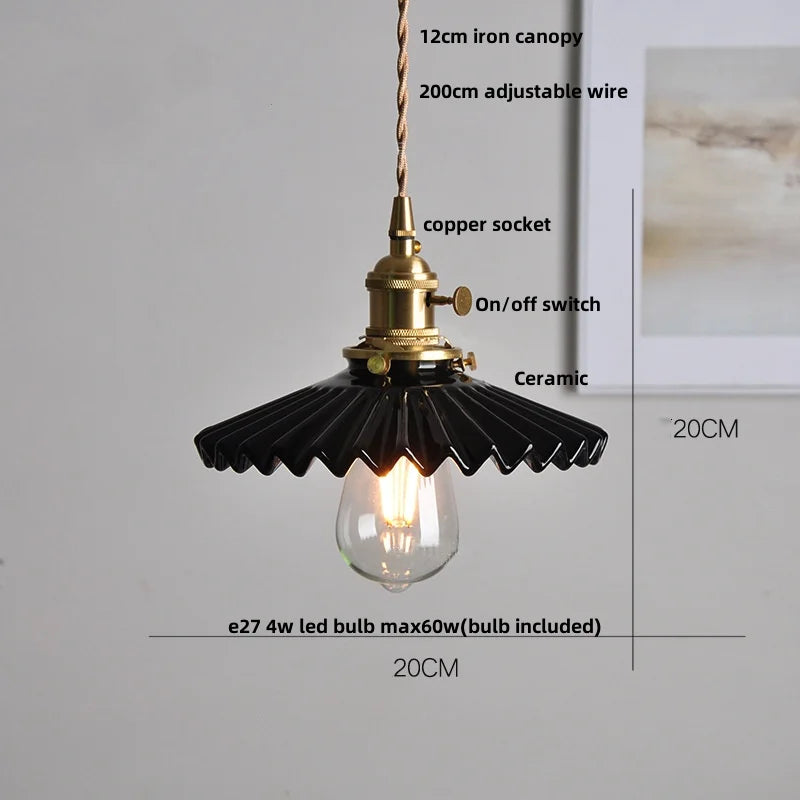 Wire Adjustable LED Pendant Light - Brass Knob Switch E27 Nordic Modern Ceramic Hang Lamp