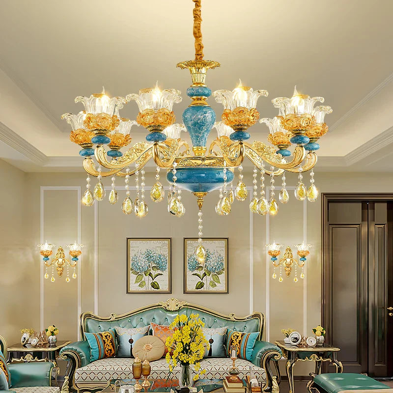 Luxury Ceramic Crystal Chandelier for Living Room, Bedroom, and Restaurant
