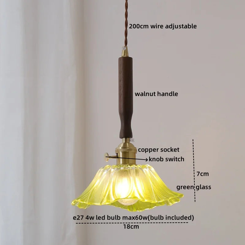 Walnut Glass Pendant Lamp: Nordic LED Hanging Light Fixture for Dining Room, Bedroom, Bar