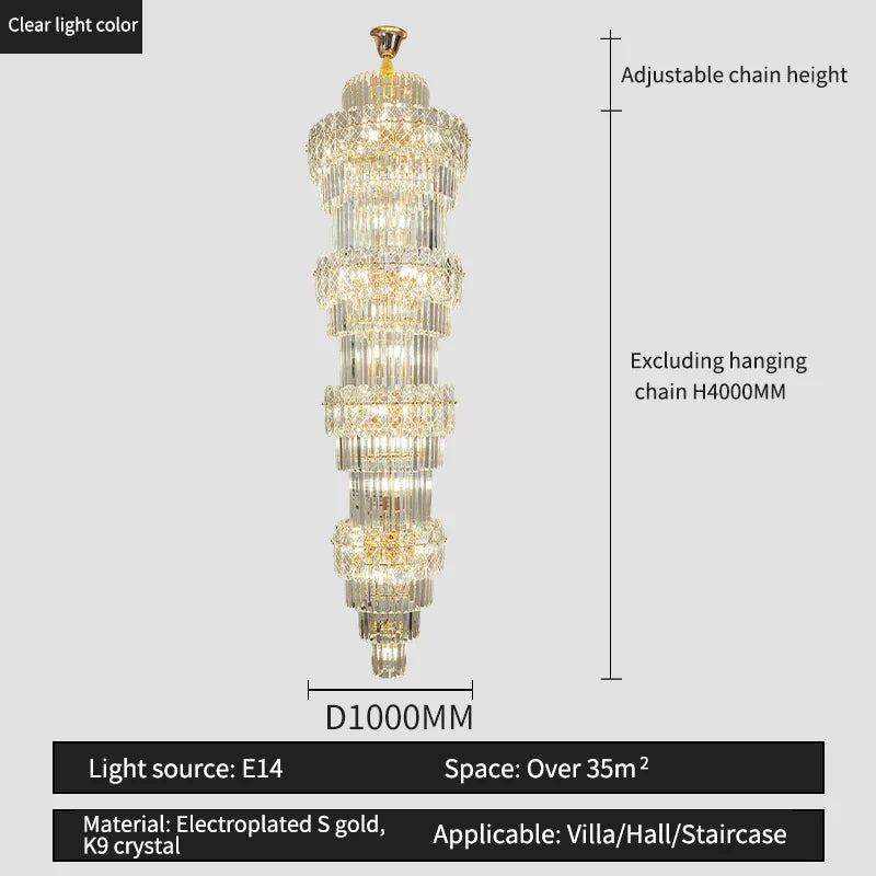 Elegant Crystal Hollow Long Chandelier for Duplex Living Room and Stairwell