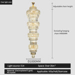 Elegant Crystal Hollow Long Chandelier for Duplex Living Room and Stairwell