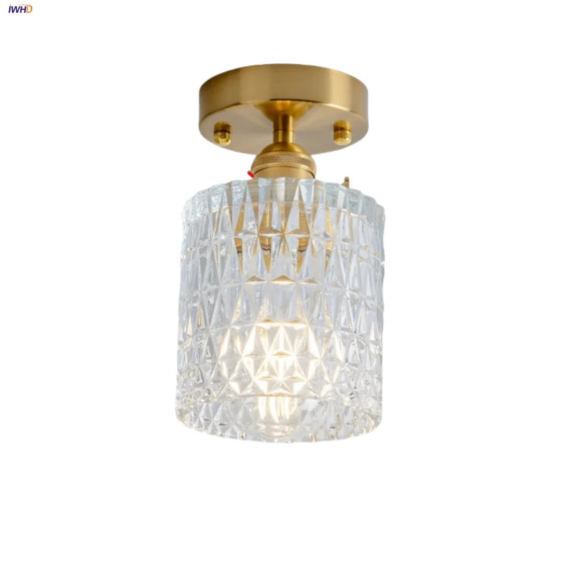 Clear Glass LED Ceiling Light Fixture Modern Nordic Copper Knob Switch Lamp