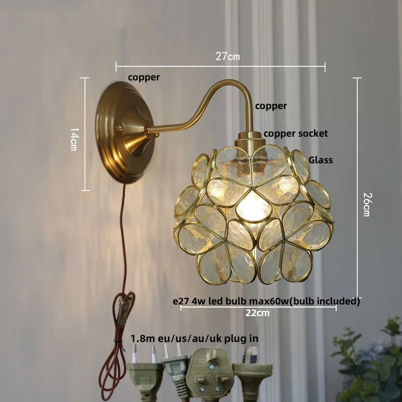 Amber Glass Wall Sconce Vintage Loft LED Vanity Light Fixture