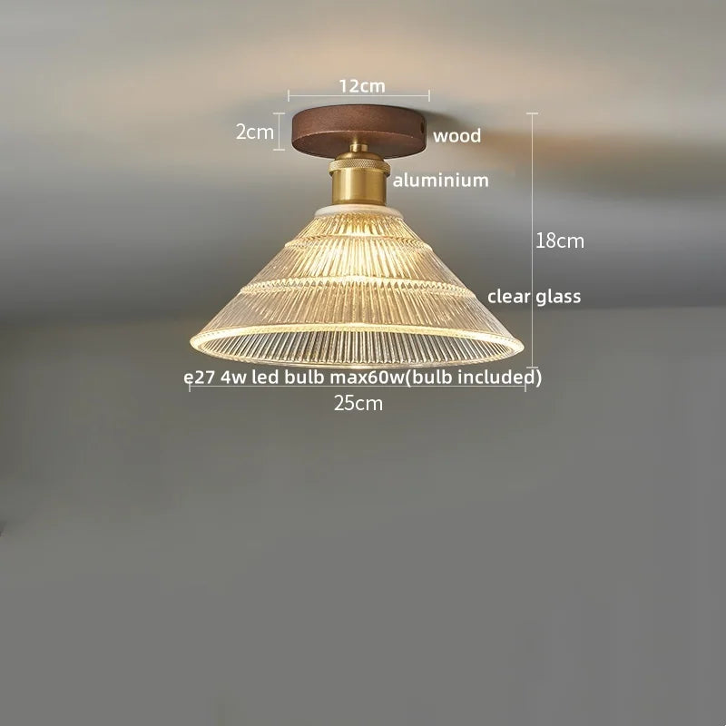 Wood Glass LED Ceiling Lights Modern Luminaria De Teto for Home Décor