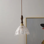 Afralia™ Glass LED Pendant Light Fixture Walnut Wood Modern Style Flush Mount Hang Lamp