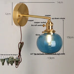 Afralia™ Vintage Blue Glass LED Wall Lamp, Pull Chain Switch, Stair Light Fixtures