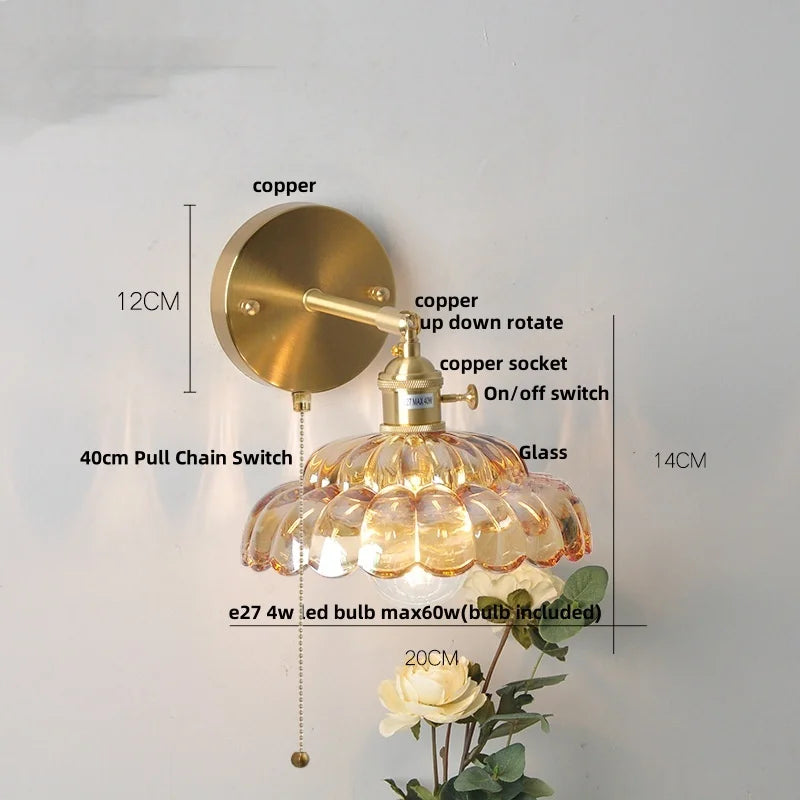 Afralia™ Nordic Copper Glass Wall Sconce LED Light Fixture for Dining Living Room