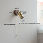 Walnut Wood LED Wall Lights Bedroom Copper Rotate Glass Pull Chain Switch