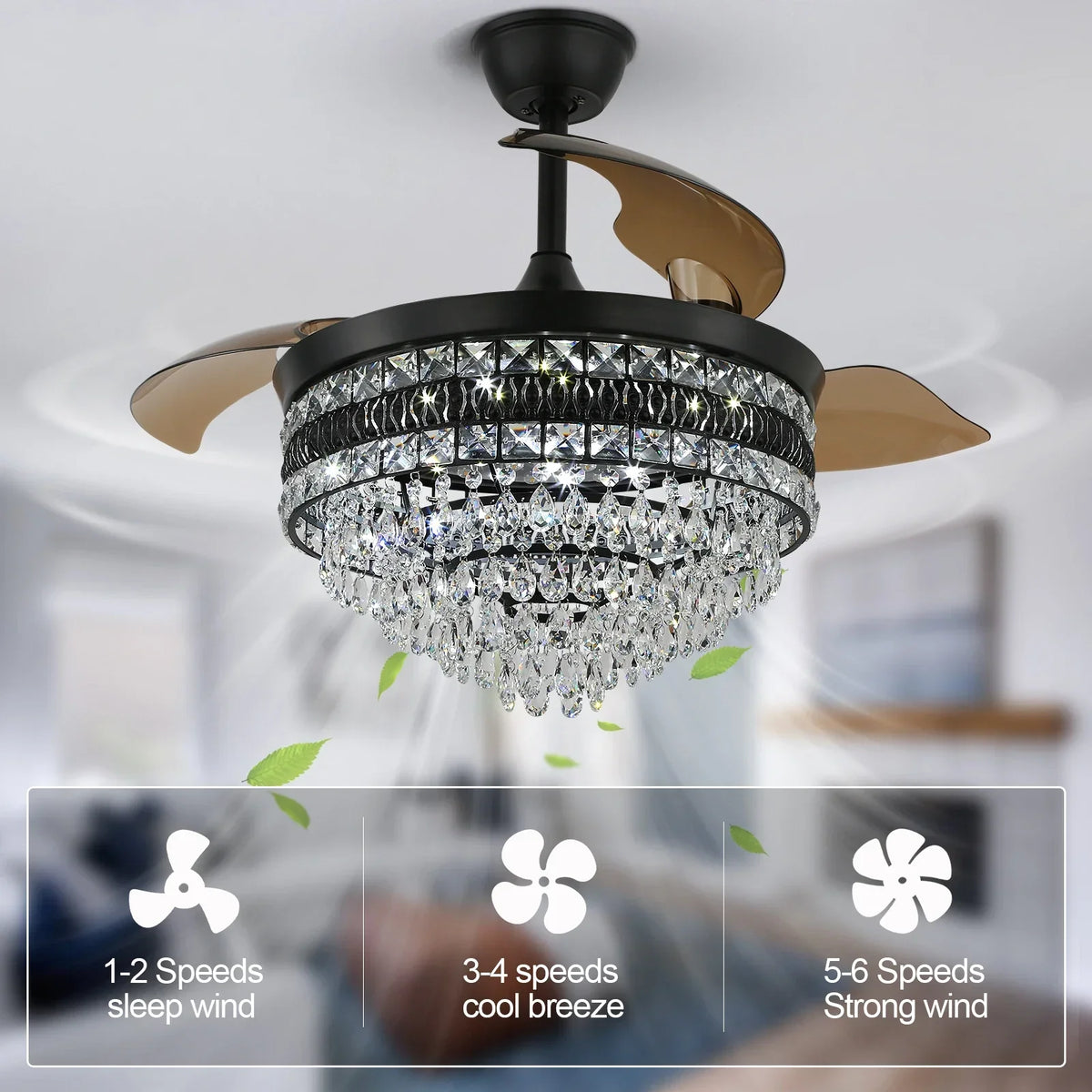 Smart Ceiling Fan with Pendant Lighting, 3-head LED Fandelier Lamp.