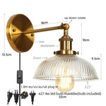 Black LED Wall Lamp Vintage Style Iron Bedside Light Glass Wall Sconce
