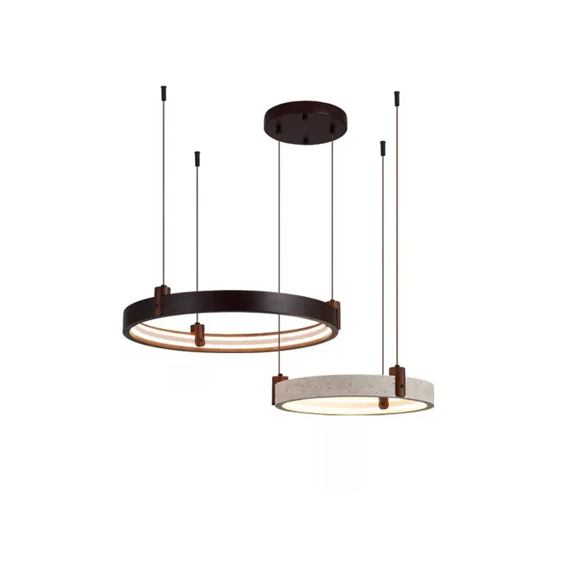 Natural Stone Wood Ring LED Chandelier for Dining & Living Room