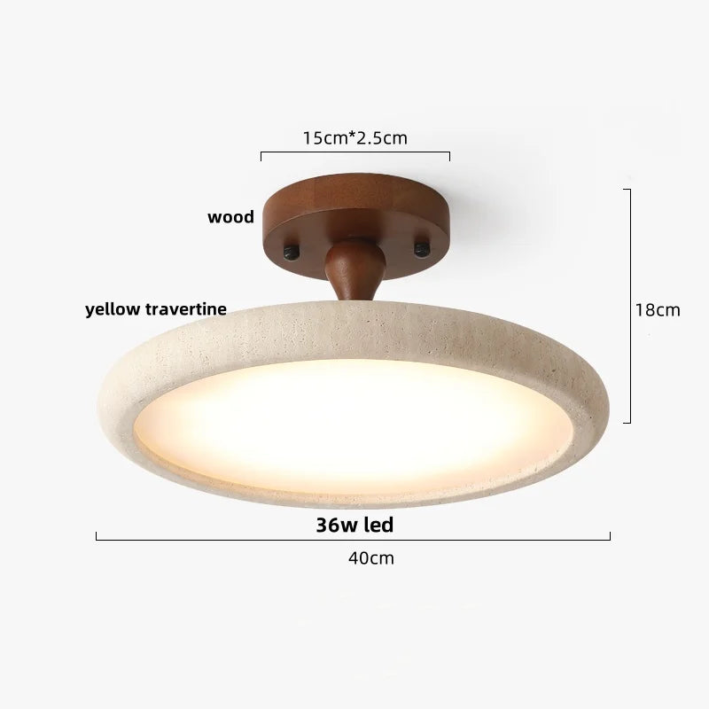 Yellow Travertine Stone LED Ceiling Lamp with Wood Canopy