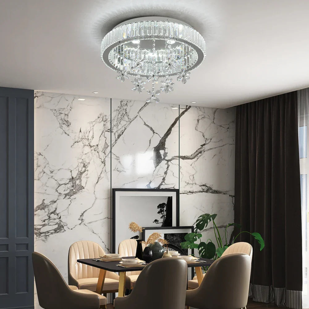 Luxury Crystal Ceiling LED Pendant Chandelier Silver Fixtures for Home Decor