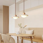 LED Pendant Lights Yellow Travertine Wood Hanging Lamp for Bedroom Dining Room