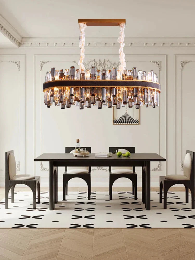 Classic Gray Crystal Chandeliers with LED Lighting for Dining Table