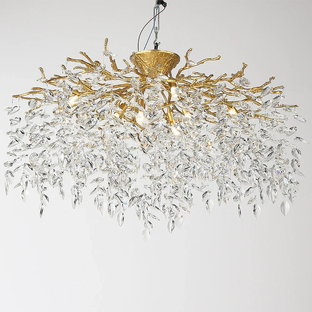 Branch Crystal LED Ceiling Chandelier in Gold/Black for Dining Room Lobby