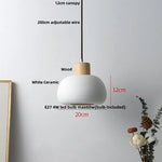 Wood LED Pendant Lamp White Ceramic Ball Hanging Lights