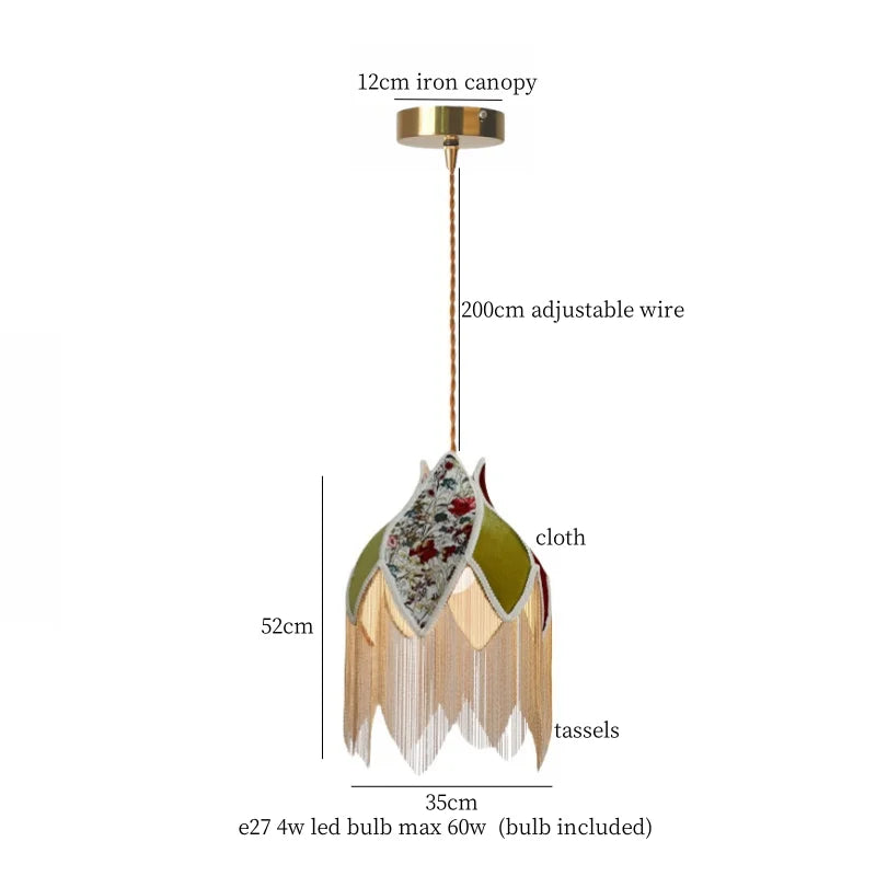 Tassel Cloth LED Pendant Light for Bedroom, Kitchen, Living, Dining Room, Cafe, Loft, Bar