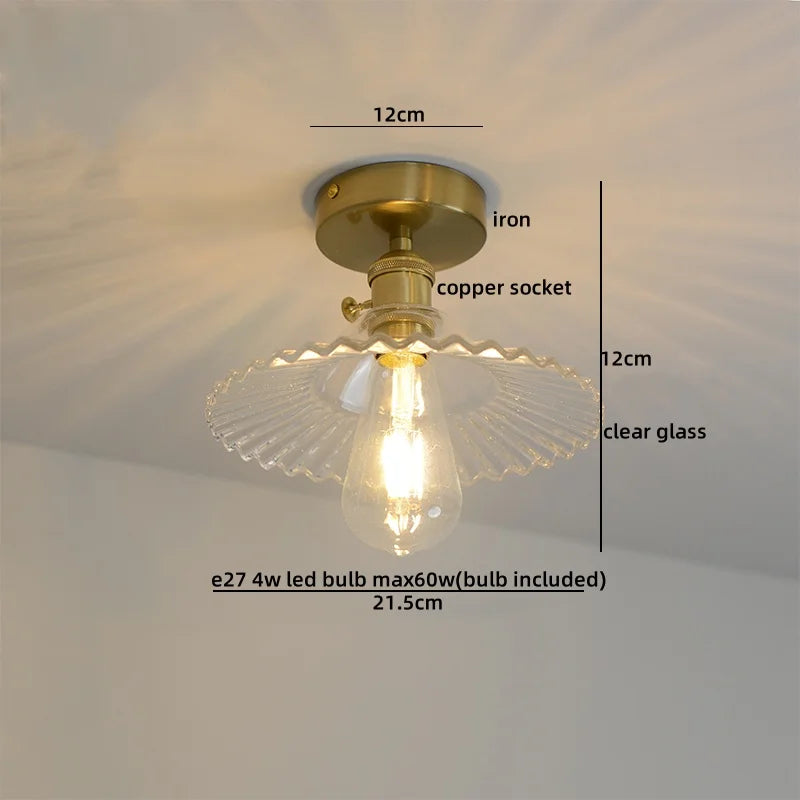 Amber Glass LED Ceiling Lights Modern Home Lighting Copper Socket
