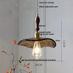 Wood Amber Glass LED Pendant Light Fixture - Nordic Modern Hanging Lamp