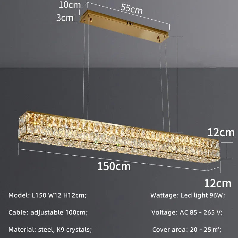 Crystal Steel LED Pendant Light | Modern Dining Room Hanging Lamp