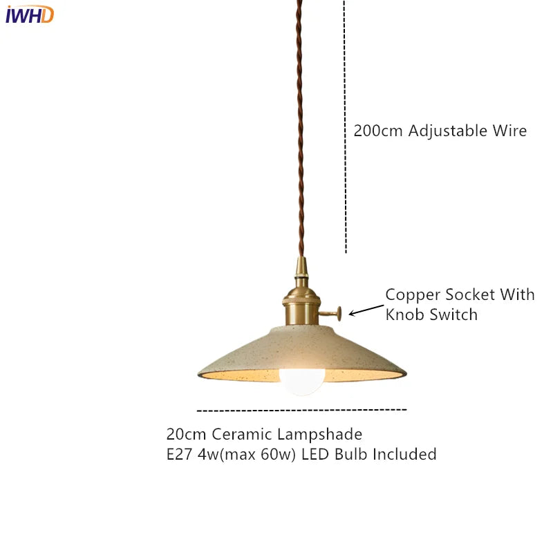 Ceramic LED Pendant Lamp Copper Hanglamp for Dining Living Room Lighting