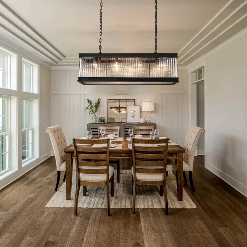 Crystal Rectangle Chandelier: Classic Retro Nordic Ceiling Hanglamp for Dining Room.