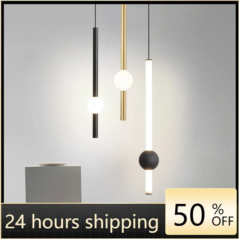 Glass Rod Pendant Light - Modern Long Hanging Lamp for Living Room, Bedroom & Shop