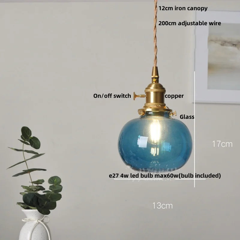 Afralia™ Bubble Glass Ball LED Pendant Lamp with Copper Knob Switch - Nordic Modern Home Decor