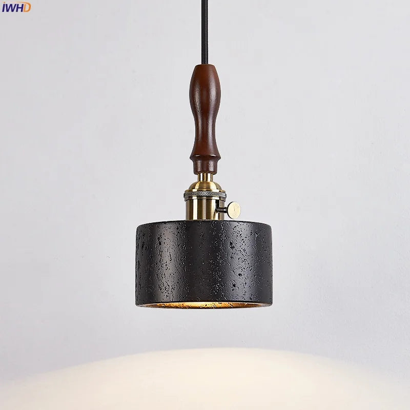 LED Pendant Lights Black Travertine Table Hanging Lamp for Bedroom Living Dining Room