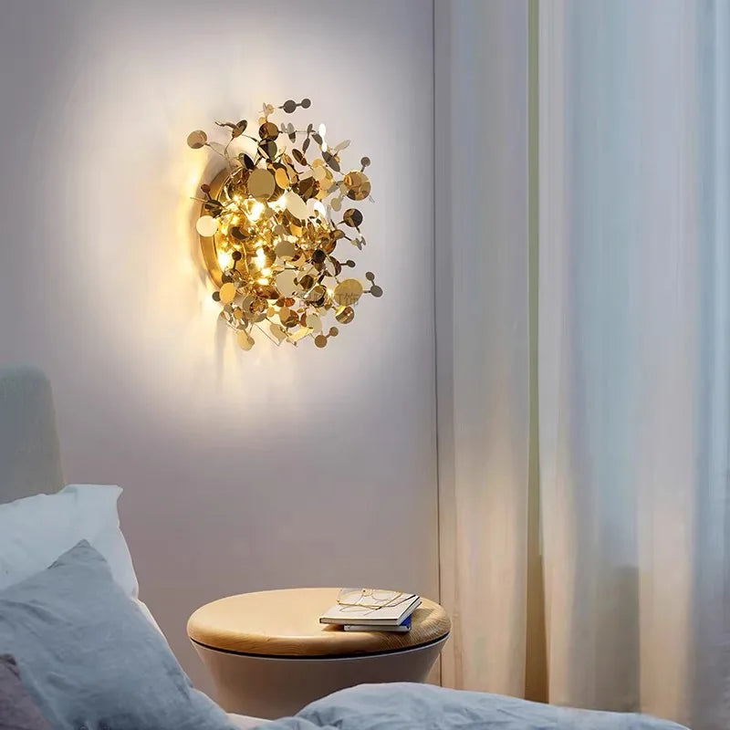 Stainless Leaf Wall Lamp Sconce Light for Living Room Bedroom